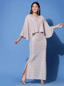 Molly & Michel Self Design Cape Sleeve Maxi Dress