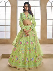 Inddus Floral Embroidered Semi-Stitched Lehenga & Unstitched Blouse With Dupatta