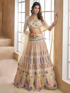 Inddus Embroidered Sequinned Semi-Stitched Lehenga & Unstitched Blouse With Dupatta