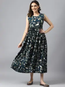 Sangria Floral Printed Fit & Flared Ethnic Dress
