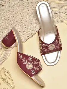 SHRIVAS BY ARCHITA MEHTA Ethnic Embellished Velvet Block Heels