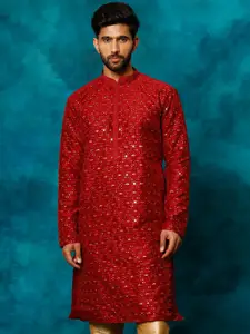 VASTRAMAY Embellished Mirror Work Mandarin Collar Straight Kurta