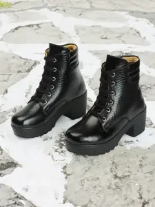The Roadster Lifestyle Co. Women Textured Heeled Mid-Top Chunky Boots