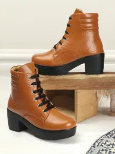 The Roadster Lifestyle Co. Women Textured Heeled Mid-Top Chunky Boots