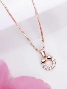 Zavya Women Rose Gold-Plated CZ Studded Sterling Silver Pendant with Chain