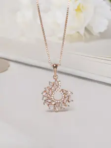 Zavya Women Rose Gold-Plated CZ Studded Sterling Silver Pendant with Chain