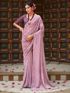 Saree mall Mauve Purple Embellished Beads and Stones Poly Georgette Sarees