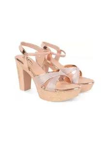 JM Looks Embellished Cross Strap Platform Heels With Backstrap
