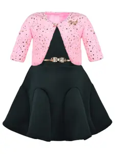 Wish Karo Girls Scuba Fit & Flare Dress With Embellished Jacket
