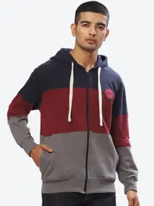 2Bme Colourblocked Hooded Cotton Front Open Sweatshirt