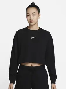 Nike Brand Logo Printed Round Neck Cotton Crop Sweatshirts