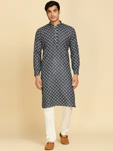 RAJUBHAI HARGOVINDAS Ethnic Motifs Printed Mandarin Collar Cotton Straight Kurta