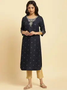 W Ethnic Motifs Woven Design Round Neck Straight Kurta