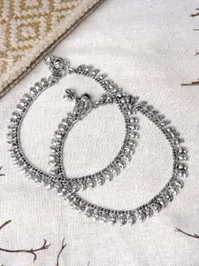 TEEJH Silver-Plated Oxidised Ghungroo Anklets