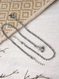 TEEJH Silver-Plated Oxidised Ghungroo Anklet