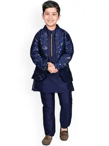 BAESD Boys Geometric Woven Design Sherwani With Kurta & Pyjama