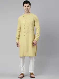 TheEthnic.Co Geometric Embroidered Band Collar Cotton Angrakha Straight Kurta