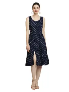 SQew Polka Dots Printed A-Line Dress