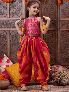 pspeaches Girls Floral Printed Shoulder Straps Top with Dhoti Pants
