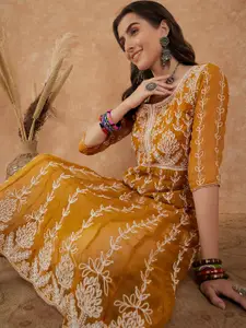 Sangria Ethnic Motifs Embroidered Georgette A-Line Kurta