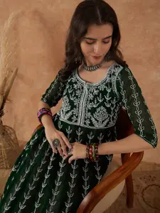 Sangria Ethnic Motifs Embroidered A-Line Kurta