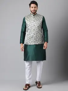 Sangria Mandarin Collar Straight Kurta & Trouser With Nehru Jacket