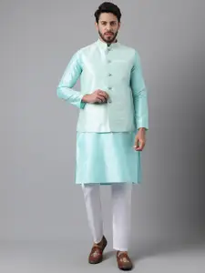 Sangria Mandarin Collar Straight Kurta & Trouser With Nehru Jacket