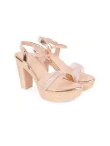 JM Looks Open Toe Platform Heels with Buckles