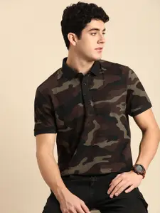Celio Camouflage Printed Pure Cotton T-shirt with Polo Collar