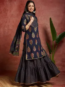 Libas Floral Printed Regular Gotta Patti Pure Cotton Straight Kurta & Skirt With Dupatta