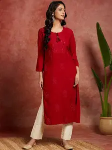 Libas Floral Embroidered Tie-Up Neck Kurta