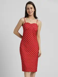 FOREVER 21 Red Polka Dot Printed Sheath Dress