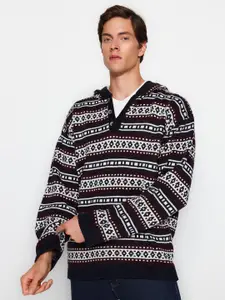 Trendyol Fair Isle Acrylic Hooded Pullover