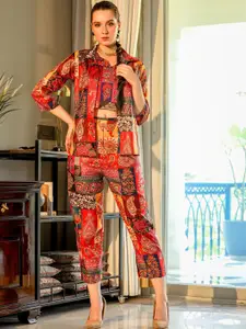 FASHION DWAR Ethnic Motifs Printed T-shirt With Waistcoat And Trousers Co-Ords