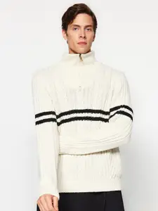 Trendyol Cable Knit Self Design Mock Collar Pullover Sweater