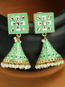 OOMPH Kundan Studded Dome Shaped Meenakari Jhumkas