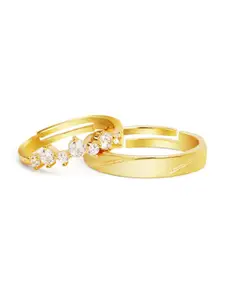 March by FableStreet Pack Of 2 Gold Plated Cubic Zirconia Studded Couple Rings