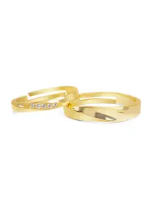 March by FableStreet Pack Of 2 Gold Plated Cubic Zirconia Studded Couple Rings