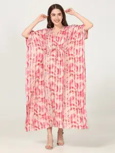 CHARISMOMIC Abstract Printed V-Neck Tie Ups Detail Kaftan Maternity Maxi Dress