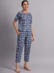 DECKEDUP Printed Round Neck Top With Trousers