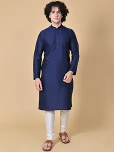 MAAHI FABS Mandarin Collar Cotton Silk Straight Kurta