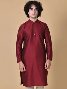 MAAHI FABS Mandarin Collar Cotton Silk Straight Kurta