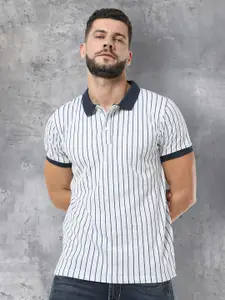 fanideaz Vertical Striped Polo Collar Casual Knitted Pure Cotton T-shirt