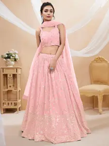 FABPIXEL Embroidered Sequinned Semi-Stitched Lehenga Choli With Dupatta