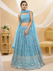 FABPIXEL Embroidered Sequinned Semi-Stitched Lehenga Choli With Dupatta