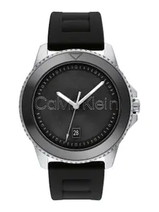 Calvin Klein Men Aqueous Brand Logo Textured Dial & Textured Strap Analogue Watch 25200386