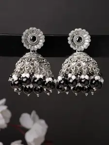 ADIVA Silver-Plated Floral Oxidised Jhumkas
