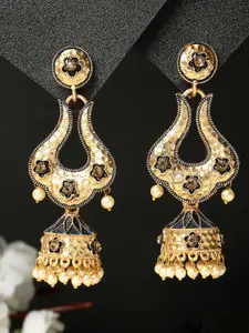 ADIVA Gold-Plated Pearl Beaded Meenakari Dome Shaped Jhumkas
