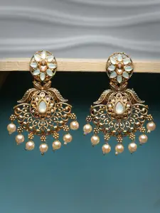 ADIVA Gold-Plated Stone Studded Antique Drop Earrings