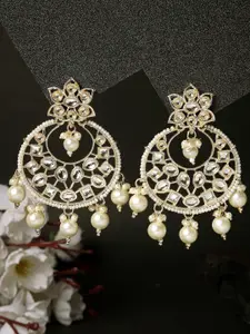 ADIVA Gold-Plated Kundan Studded & Beaded Chandbalis Earrings